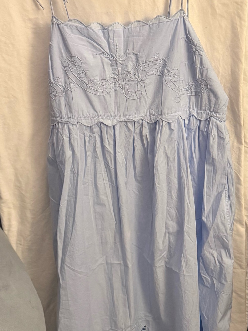 Free Assembly Light Blue Eyelet Midi Dress - Tie Spaghetti Straps With Pockets - Picture 2 of 10